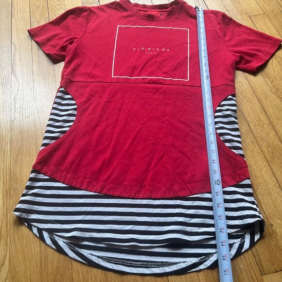 Vie Riche Paris Size S Red with Black & White Stripes Pocket Streetwear T-Shirt - Picture 5 of 13